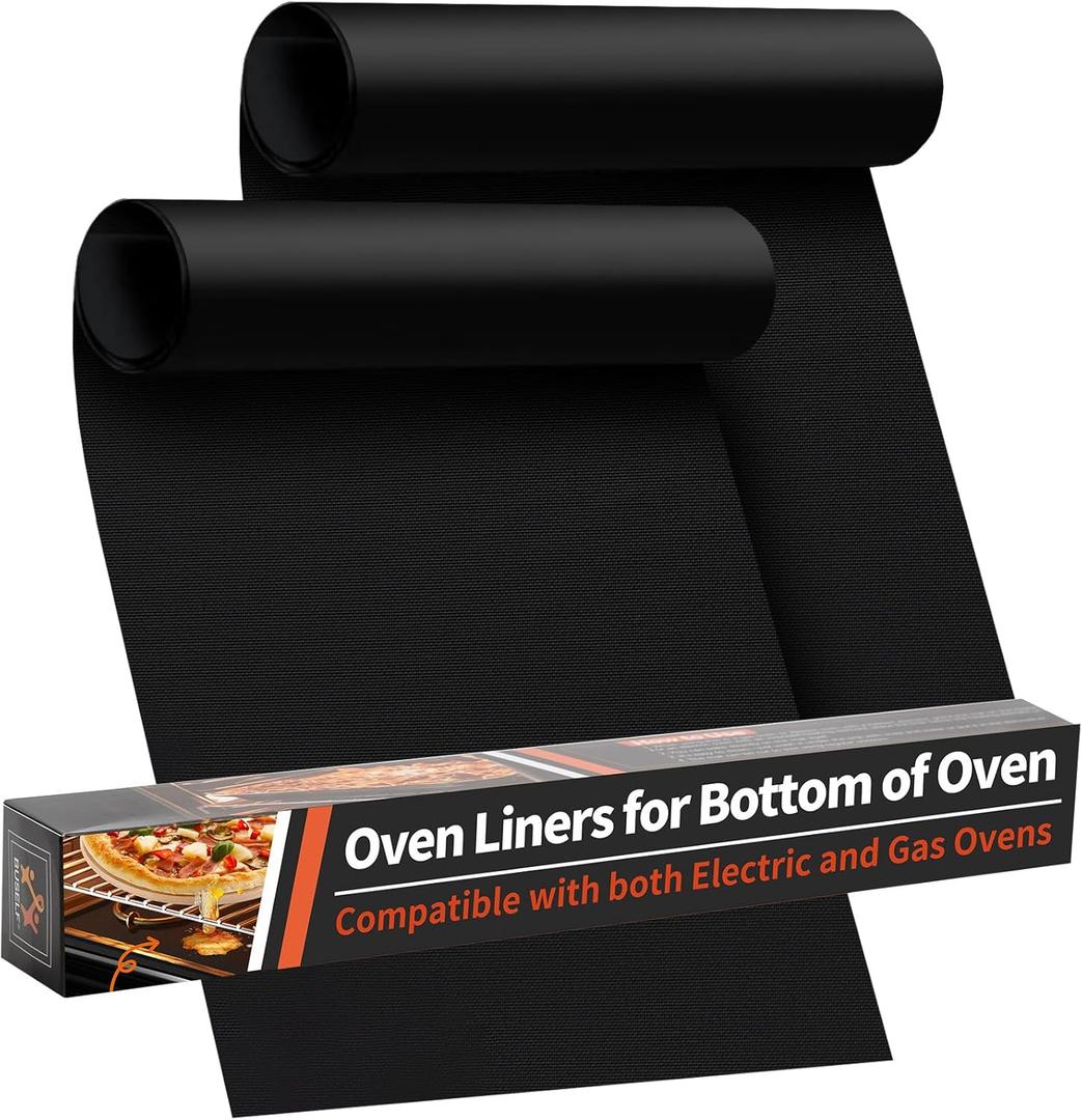 Oven Liners for Bottom of Oven - 2 Pack Large Heavy Duty Oven Mats, 17"x 25" Reusable Matt Liner for Electric, Gas, Toaster Ovens & Grills, BPA & PFOA Free, Kitchen Essentials, Black
