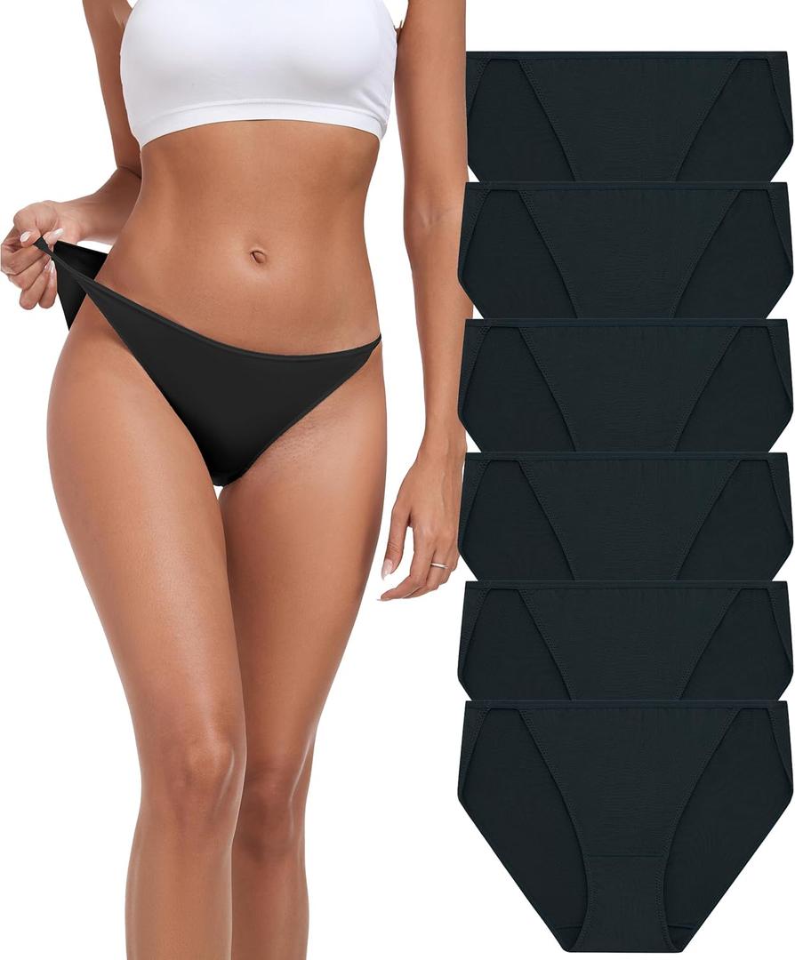 ANLIQI High Cut String Bikini Panties Stretchy Soft Modal Low Waist Underwear Ladies Hipster Panties Multi Pack (X-Large, 6*black)