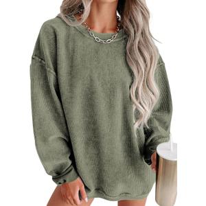 SHEWIN Women Casual Oversized Long Sleeve Crewneck Sweatshirts Pullover Tops, Size L (Darkgreen)