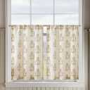 jinchan Linen Kitchen Curtains 24 Inch Floral Tier Curtains Farmhouse Cottage Core Flax Cafe Rod Pocket Country Small Window Drapes for Laundry Room Bathroom RV 2 Panels Sage Green on Beige