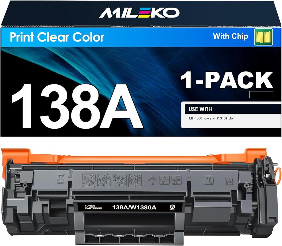 138A Black Toner Cartridge 1 Pack Compatible Replacement for HP 138A W1380A W1380X 138X for HP LaserJet Pro 3001dw MFP 3101fdw Printer
