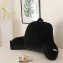 PAJEO Reading Pillow for Sitting in Bed, Large Backrest Reading Pillow with Arm Rest,Back-Rest Support Cushion for Sit Up on Couch, Sofa, and Floor, Dorm Essentials (Black Faux Fur, Standard(17"))