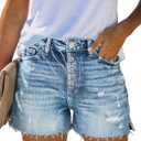 MINGALONDON Women's Denim Shorts Summer Mid Waist Ripped Raw Cut Hem Distressed Stretchy Jean Shorts (XXL)