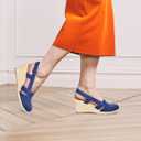 Juliet Holy Womens Wedges Sandals Platform Espadrilles Slingback Closed-toe Clogs Sandals, Navy Blue, 7
