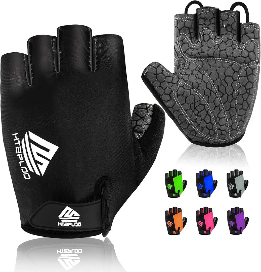 Bike Gloves for Men Women with Anti-Slip Shock-Absorbing Pad, Light Weight Half-Finger Cycling Gloves L