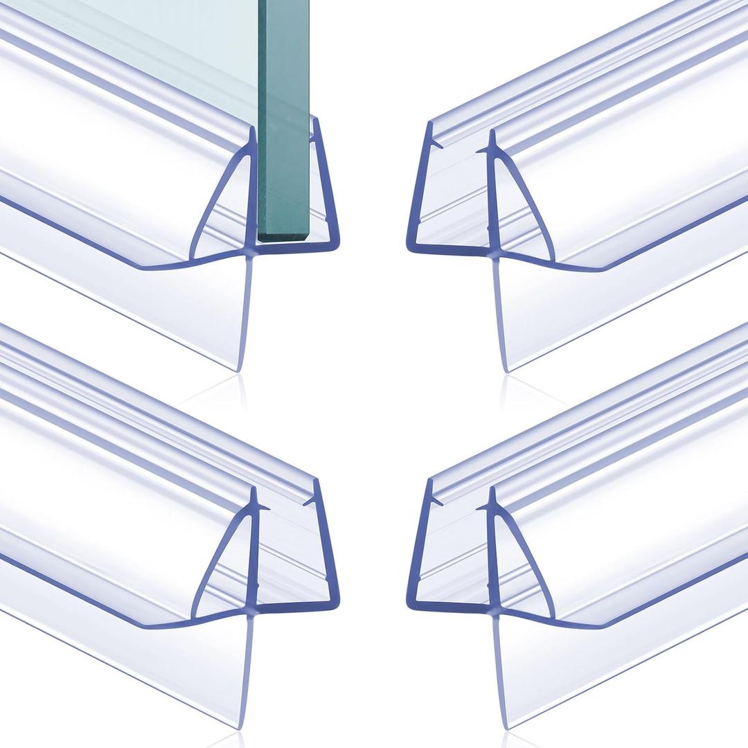 Frienda 4 Pcs Shower Door Bottom Seal 1/2" x 36' Clear PVC Glass Door Sweep Shower Frameless Seal Strip for Replacement Stopping Leaks and Creating Water Barrier