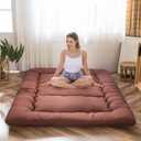 MAXYOYO Japanese Floor Mattress Futon Mattress, Thicken Tatami Mat Sleeping Pad Foldable Roll Up Mattress Boys Girls Dormitory Mattress Pad Kids Floor Lounger Couches and Sofas, Coffee, Twin Size