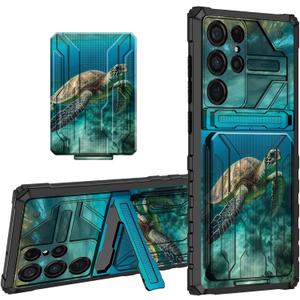 for Samsung Galaxy S26 Ultra Case Wallet Cover with Credit Card Holder & Kickstand Dual Layer Hard PC Soft TPU Protective Case for Samsung Galaxy S26 Ultra 6.9 inch 2026 - Green Sea Turtle