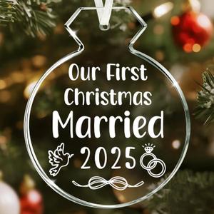 Our First Christmas Married Ornament 2025  Newlywed Gifts for Couples  Glass Wedding & Engagement Party Decoration for Women, Fianc, Bride-to-Be, Newlyweds  Christmas Tree Keepsake Decor