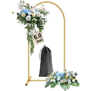 Wingedbird 6.0ft Gold Metal Garden Arbor Arch Frame with Storage Bag, Wedding Flower Arch Balloon Backdrop Stand, Easy to Assemble for Bridal & Baby Showers, Ceremony, and Birthday Party Decoration