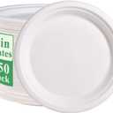 Vplus 150 Pack Paper Plates 9 inch 100% Compostable, Heavy-Duty Disposable Paper Plates Bagasse Natural Biodegradable Eco-Friendly SugarcaneWhite