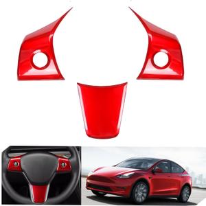 for Tesla 2017-2023 Model 3 and 2020-2024 Model Y Steering Wheel Cover Trim Interior Decoration Protection Accessories(Red)