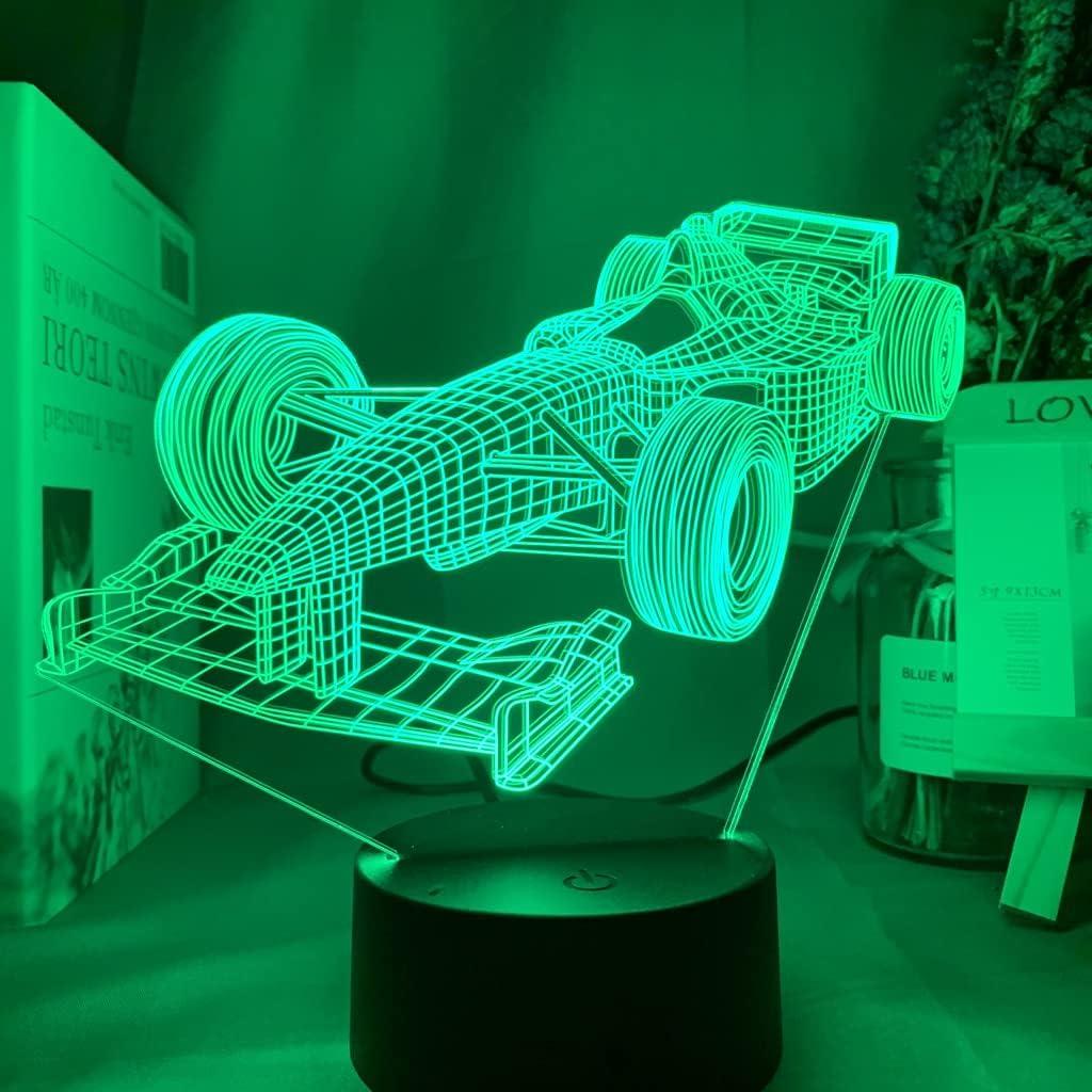 3D LED Night Light for Child, F1 Formula 1 Racing Car Illusion Lamp, 16 Color LED Lamp with Smart Remote Control, Bedroom Decorative Nightlight Unique Boy Gift for Kids Room Desk