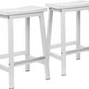 Signature Solid Wood Saddle-Seat Kitchen Counter-Height Stool, 24-Inch Height, White - Set of 2