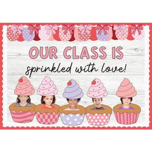 Eaasty Valentines Bulletin Board Decor Set DIY Photo Classroom Craft Library Cupcakes Cutouts for Class Teacher School Door Valentines Decorations