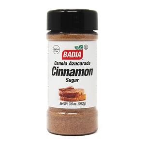 Badia Cinnamon Sugar, 3.5 oz  Sweet Blend of Cane Sugar and Ground Cinnamon, All Purpose Topping for Baking, Coffee, Desserts, Gluten Free