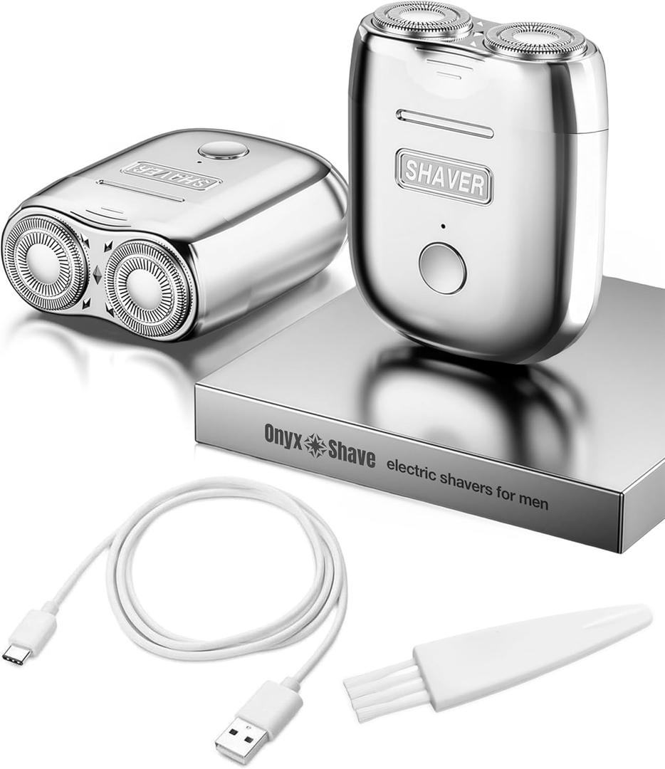 Onyx Shaver Mini Dual Head Rotary Electric Razor for Men Portable Travel Shaver USB C Rechargeable Wet or Dry Use Lightweight Pocket Size Electric Shavers for Men Two Speed Easy Clean Detachable Head