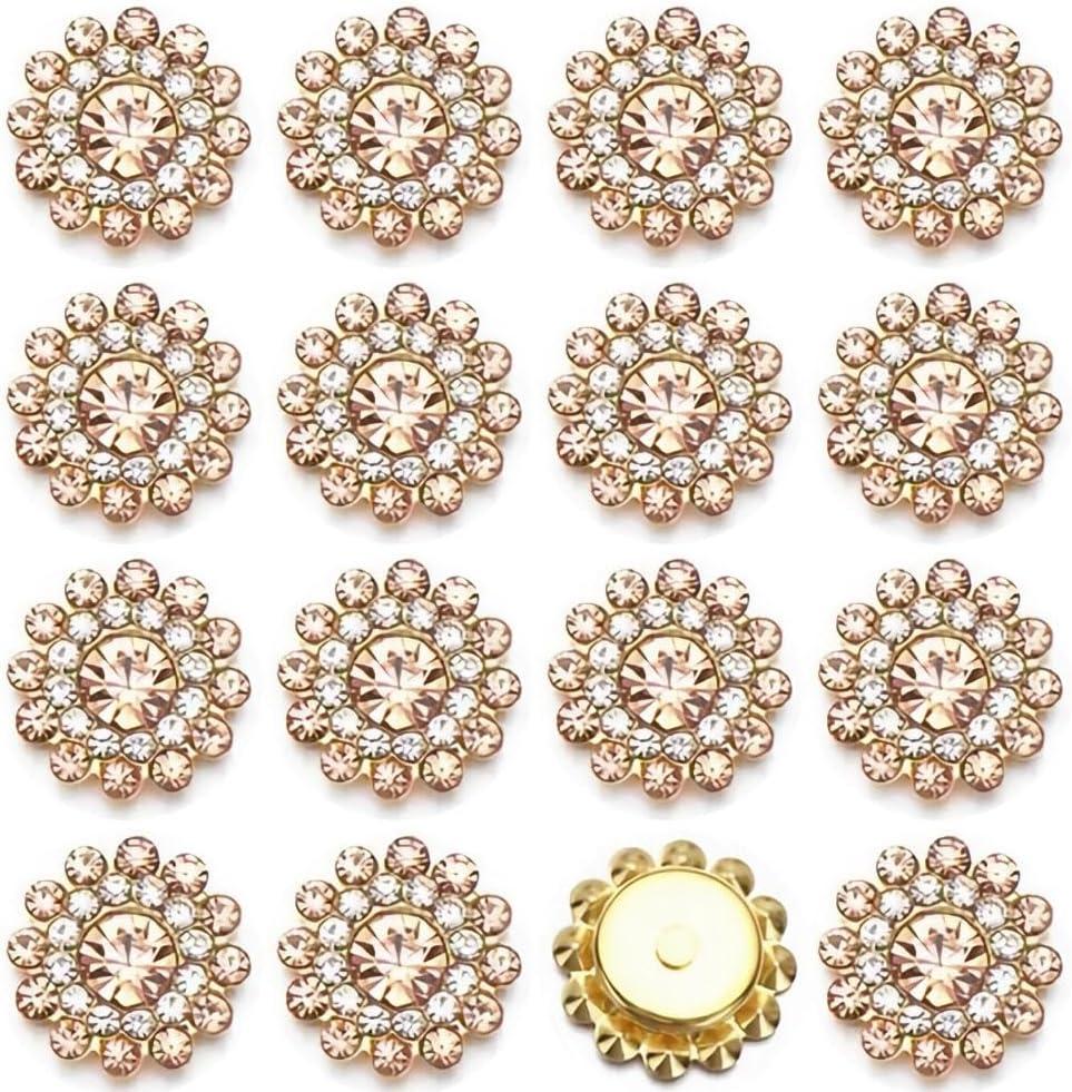 100PCS 14MM Sew on Rhinestones Gems, Flower Gold Claw Rhinestones Glass Crystals Jewelry for Crafting Sewing Clothes Dresses Shoes Belt Decoration Accessories (Champagne)