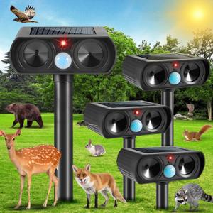 2025 Ultrasonic Animal Repellent Cat Repellent Outdoor Solar Animal Repeller with Motion Detection Waterproof Deer Repellent Device to Repel Raccoon Rabbit Squirrel Skunk Repellent for Yard(4Pack)