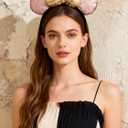 A Miaow 3D Black Mouse Sequin Ears Headband MM Glitter Butterfly Hair Clasp Park Supply Adults Women Girls Photo Accessory (Champagne and Golden) (Gold)