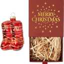 7 x WDS WONDROUS Christmas Decorations for Home  Red & Gold Snow Boots Whimsical Christmas Ornament, Glass Hanging Ornament for Holiday Decor Winter Party Decorations Gifts (Set of 1)
