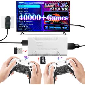 Retro Game Stick with 40,000+ Classic Games, 23 Emulators, Plug & Play 4K HDMI Output,Dual 2.4G Wireless Controllers,64GB TF Card, Multiplayer Arcade Console for TV, Family & Kids Gift, 2026 Editions