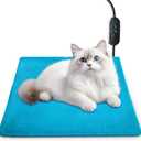 Pet Heating Pad with 6 Adjustable Temperature Settings, Heated Cat Mat With Built-In Smart Thermostat, Chew-Resistant Cord, Removable & Washable Plush Cover, Waterproof Material, 17.7 x 17.7 In