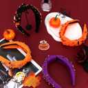 Halloween Headbands for Women, Jeweled Spooky Pumpkin Bat Ghost Gothic knotted Headband for Women for Halloween Goth Hair Accessories (Bright Orange)