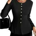 Verdusa Women's Button Up Dressy Cardigans Ruffle Peplum Sweater Elegant Formal Tops Spring Fall Clothes (Medium, Black)