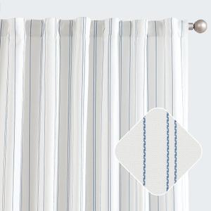 jinchan White Curtains Blue Striped Curtains 96 Inch Length for Living Room Bedroom Window Treatment Modern Linen Look Ticking Stripe Pinstripe Privacy Light Filtering Back Tab Rod Pocket 2 Panels