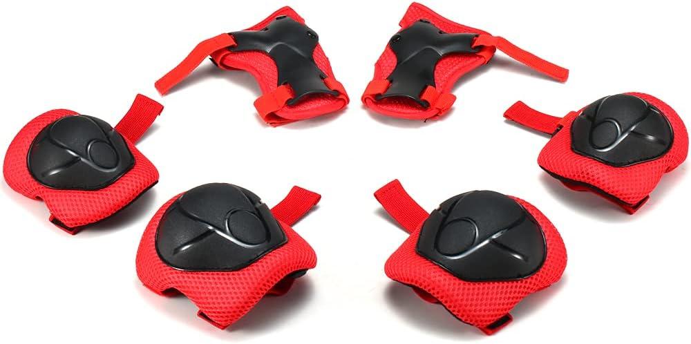 Roller Skate Guards 6piece Set Children Balance Bike Scooter Knee Guards 2 Wrist Guards 2 Hand Guards 2 Sports Safety Protection (Red)
