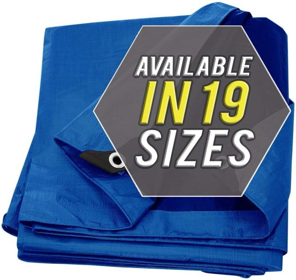Large Waterproof Tarp - Heavy Duty 5 Mil Thick Poly Tarpaulin Ideal for Canopy Tents, Boats, RV or Pool Covers - Multipurpose Protective Tarps with Grommets for Indoor and Outdoor Use | 40' x 60' (Blue-lightweight Protection)