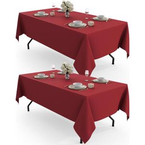 Pureegg Rectangle Table Cloth 60" x 102" Durable Polyester Tablecloth Offers Reusable & Washable Protection, Ideal for Outdoor Party, Picnic, Wedding, Banquet and Birthday, 2 Pack, Red