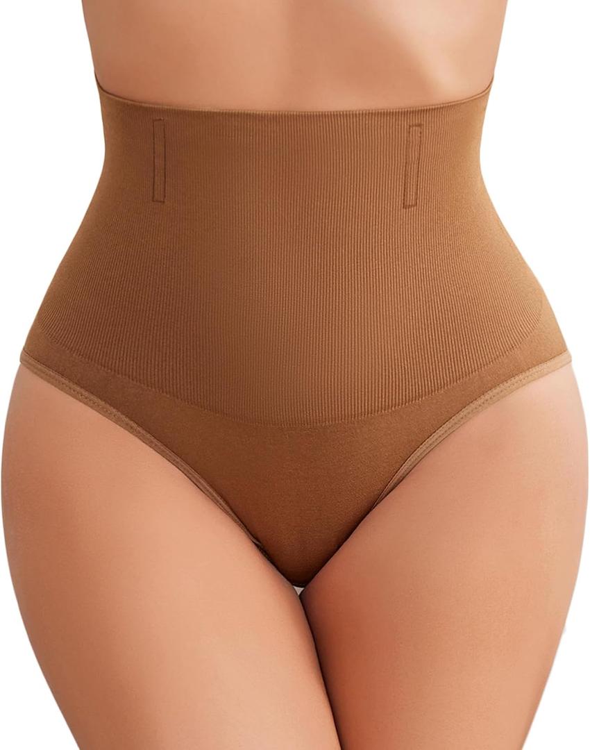 Avidlove Tummy Control Thong Shapewear for Women High Waist Shaping Underwear Seamless Body Shaper Panties (Brown, L)