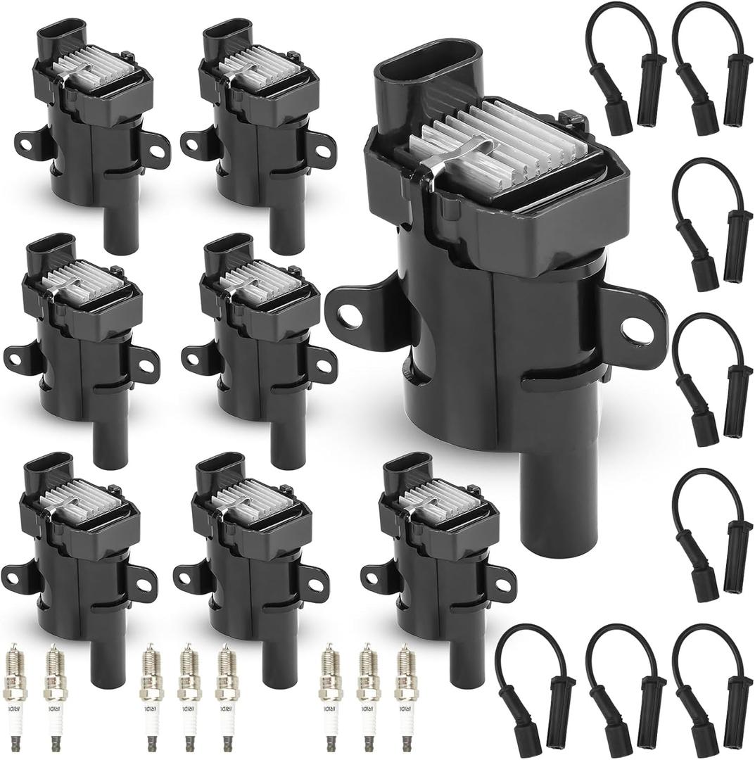 Set of 8 Ignition Coil and 8 Iridium Spark Plug with 8 Wire set Compatible with Chevrolet Buick Cadillac GMC Silverado Express Escalade Replacement for UF262, 748HH 9748HH 41-962