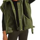 Gozoloma Women's Oversized Fleece Vest Sleeveless Casual Button Down Piecing Fuzzy Sherpa Gilet Jacket with Pockets (Large, Army Green)