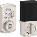 Kwikset Powerbolt 250 10-Button Keypad Satin Nickel Transitional Electronic Deadbolt Door Lock, Featuring Convenient Keyless Entry, Customizable User Codes, and Auto-Locking