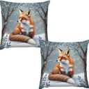 Vintage Red Fox Pillow Cover Set of 2 Fox Decor Throw Pillow Covers 18x18 Fox Gifts Square Pillowcases for Sofa Couch Bedroom Living Room