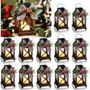 Baquler 12 Pcs Christmas Decorative Lantern LED Candle 5.5" Christmas Mini Lanterns Bulk Holiday Vintage Hanging Lanterns Xmas Decorative Candle Lanterns for Table Centerpiece Outdoor Indoor (Bronze)