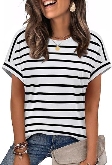 WIHOLL Womens Tops Short Sleeve Shirts Summer Outfits 2026 Spring Dressy Casual Clothes Clothing, Medium 
