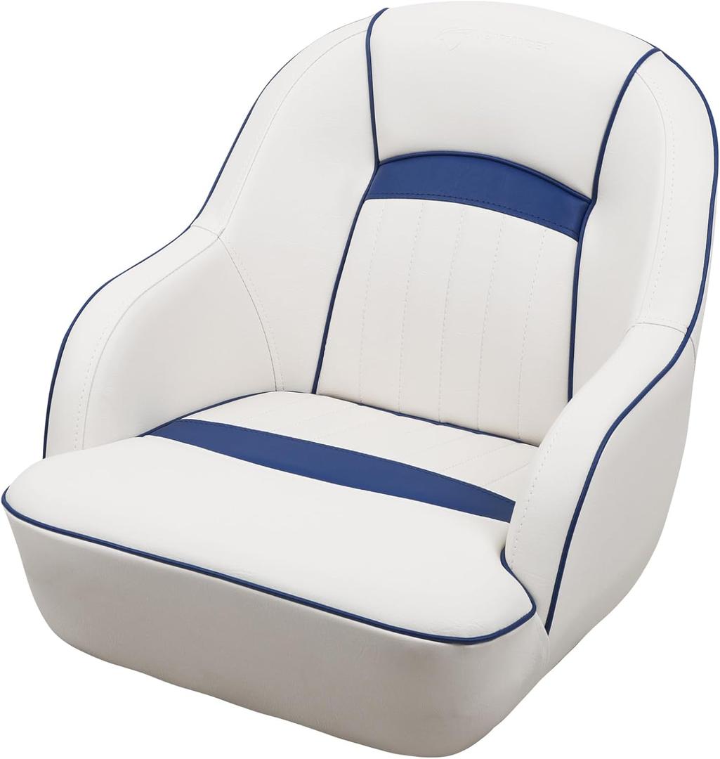 Seamander Pontoon Captains Bucket Boat Seat,Injection Molded Plastic Frame, Plush Foam Padding, Marine Grade Vinyl, 5x5 or 5x12 inch Mounting Pattern (White/Pacific Blue)