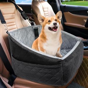 Dog Car Seat for Small Dogs, Detachable Washable Dog Booster Seat Under 30lbs, Pet Car Seat Travel Bed with Storage Pockets and Dog Safety Belt (Black/Grey)