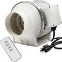4" Inch Inline Exhaust Fan with Remote Control, 280 CFM High Efficiency Air Flow for Bathroom, Kitchen, Grow Tent, Hydroponics, 3D Printer