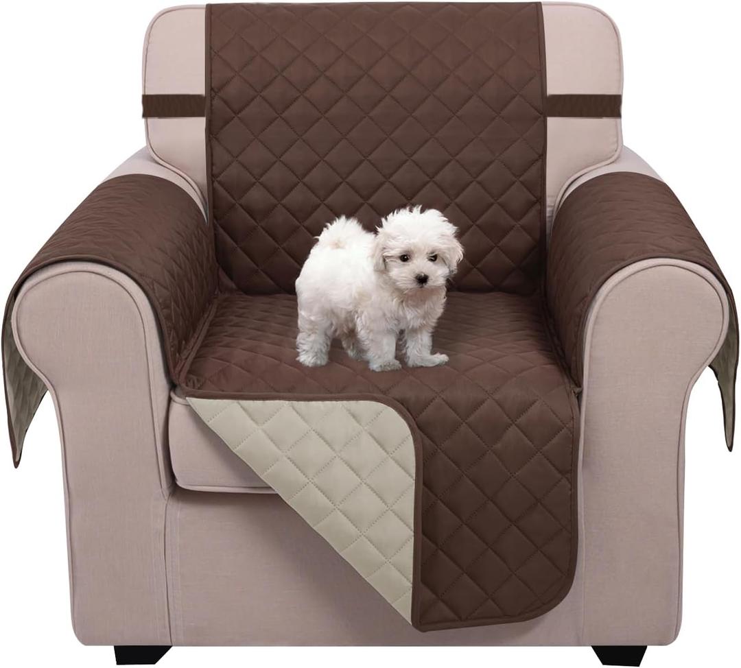 U-NICE HOME Recliner Chair Covers Reversible Chair Cover Pet Covers for Dogs with Elastic Straps Water Resistant Diamond Quilted (23''Armchair, Coffee/Beige)