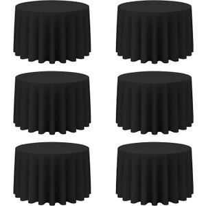 BRILLMAX 6 Pack Black Round Tablecloths 108 Inch for 48 Tables - 150 GSM Polyester Fabric, Floor Length Drop, Water, Stain & Wrinkle Resistant Cloth Cover for Wedding Reception Banquet Dining