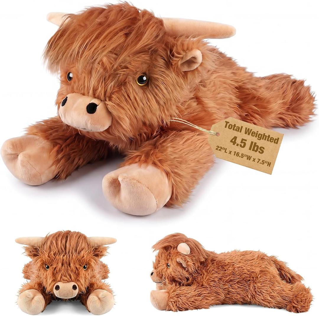 22" & 4.5 lbs Highland Cow Weighted Stuffed Animal, Cuddly & Soft Kids' Plush Toy Pillows for Companion, Large Plushies with Removable Ceramsite Bag, Gifts for Adults, Kids, Boys and Girl used