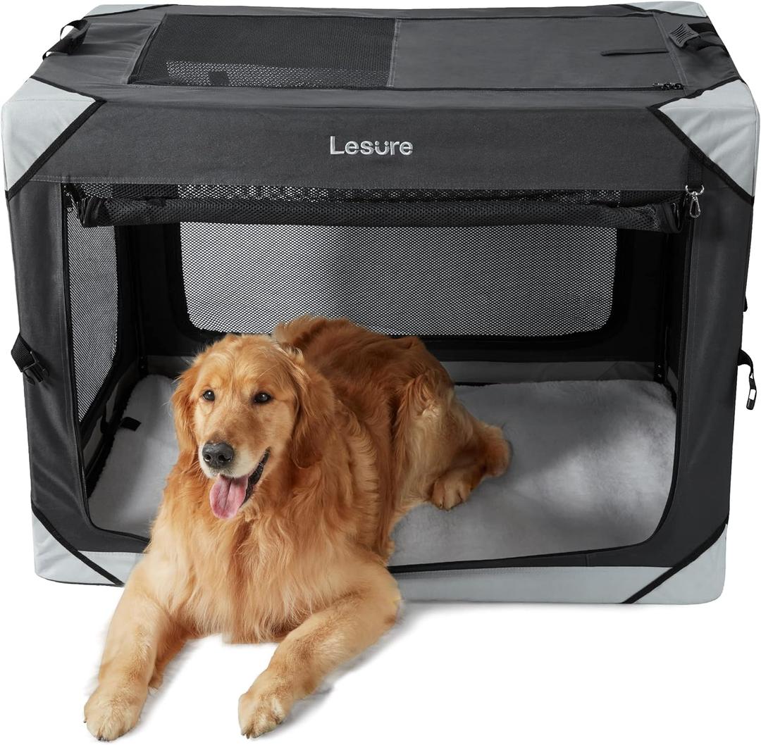 Lesure Collapsible Dog Crate - Portable Travel Kennel for Extra Large Dog, 4-Door Pet Crate with Durable Mesh Windows, Indoor & Outdoor, Charcoal Gray (42.0"L x 28.0"W x 31.0"H, Charcoal Grey)