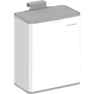 SONGMICS Hanging Trash Can, 2.1-Gallon (8 L) Small Kitchen Garbage Can with Lid, Cabinet Door Hanging or Wall-Mounted with Hooks, for Under Sink, Bathrooms, Cloud White ULTB810W01
