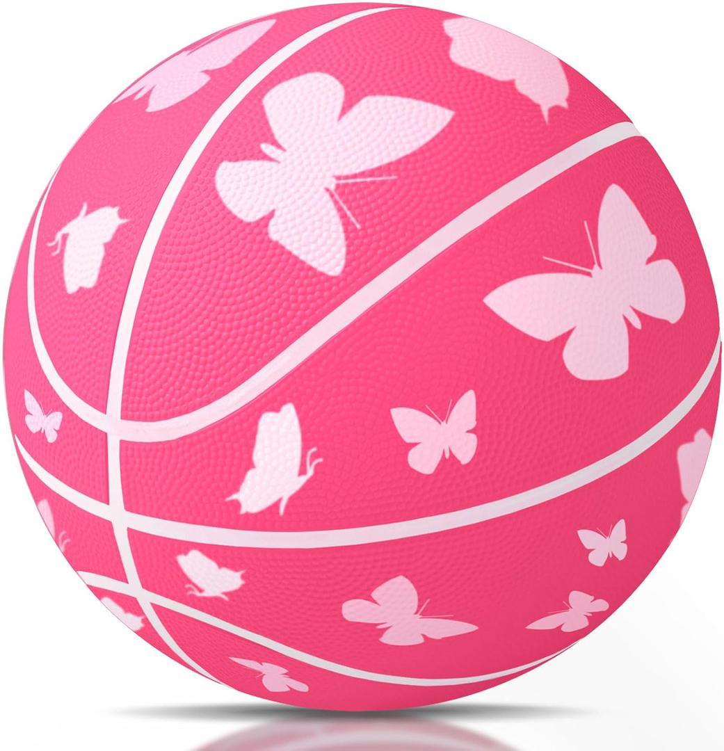 Size 5 Basketball Kids Girls Pink, 27.5 Basketball Teen Youth Basketballs Girls Basketball for School Sports Indoor Outdoor Basketball Skill Practice (Butterfly)