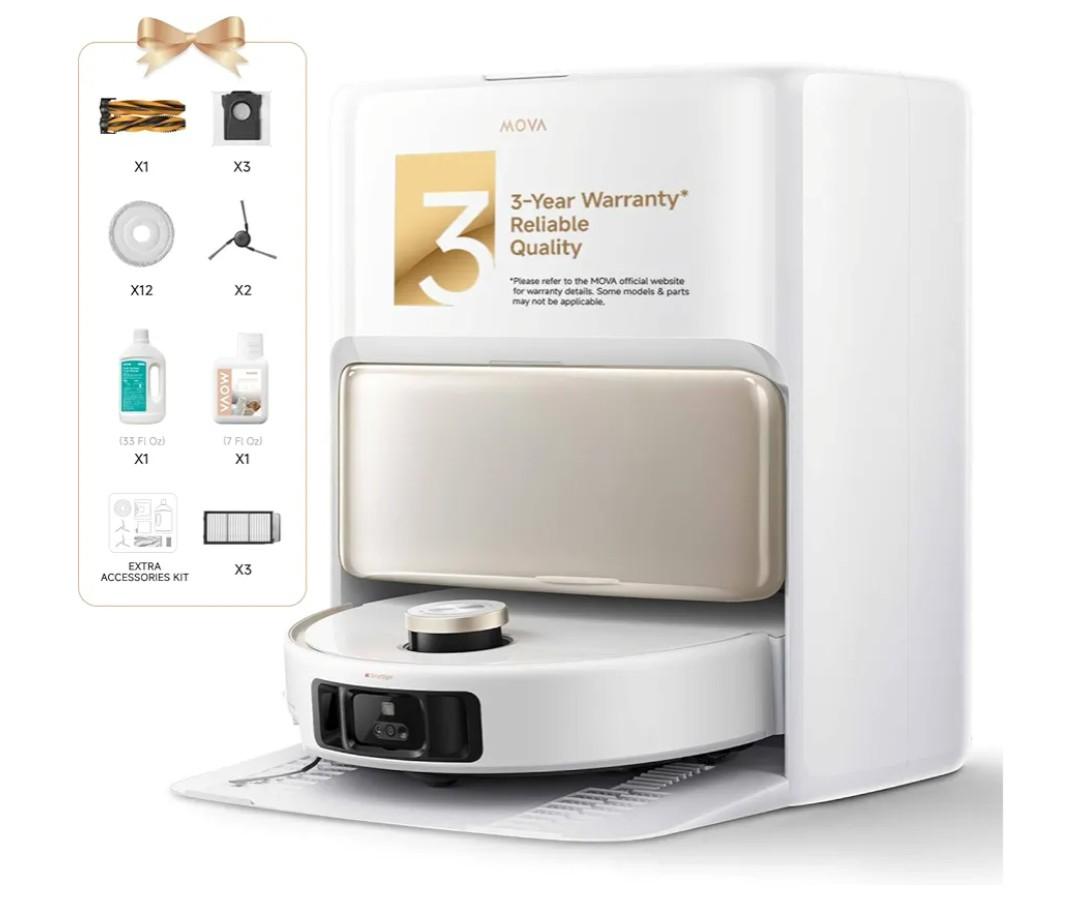 Mova V50 Ultra Complete Robot Vacuum and Mop Self-Cleaning, 24,000 Pa Suction, Liftable Navigation with Obstacle Overcoming and Warm Water Mopping with DuoSolution System Designed for Pets